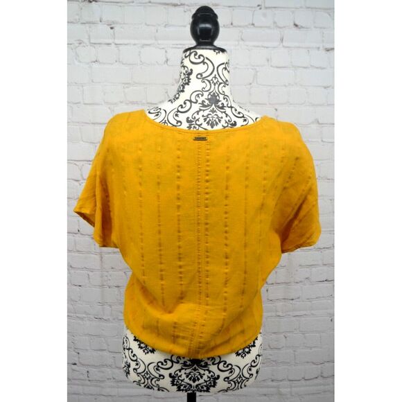 PRANA Women's Cap Sleeve V-Neck Button Blouse / Top SIZE SMALL Mustard Yellow - Picture 4 of 6